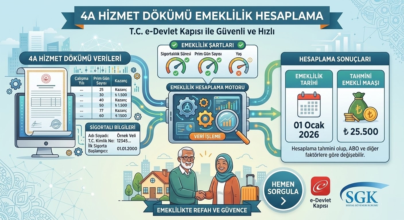 4A Hizmet Dökümü Emeklilik Hesaplama