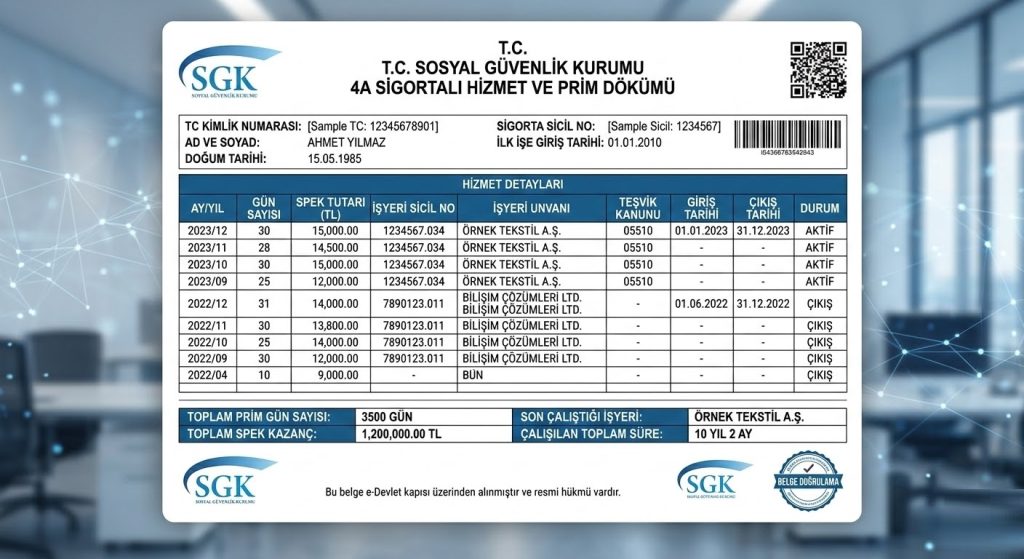 4A Sigorta Dökümü