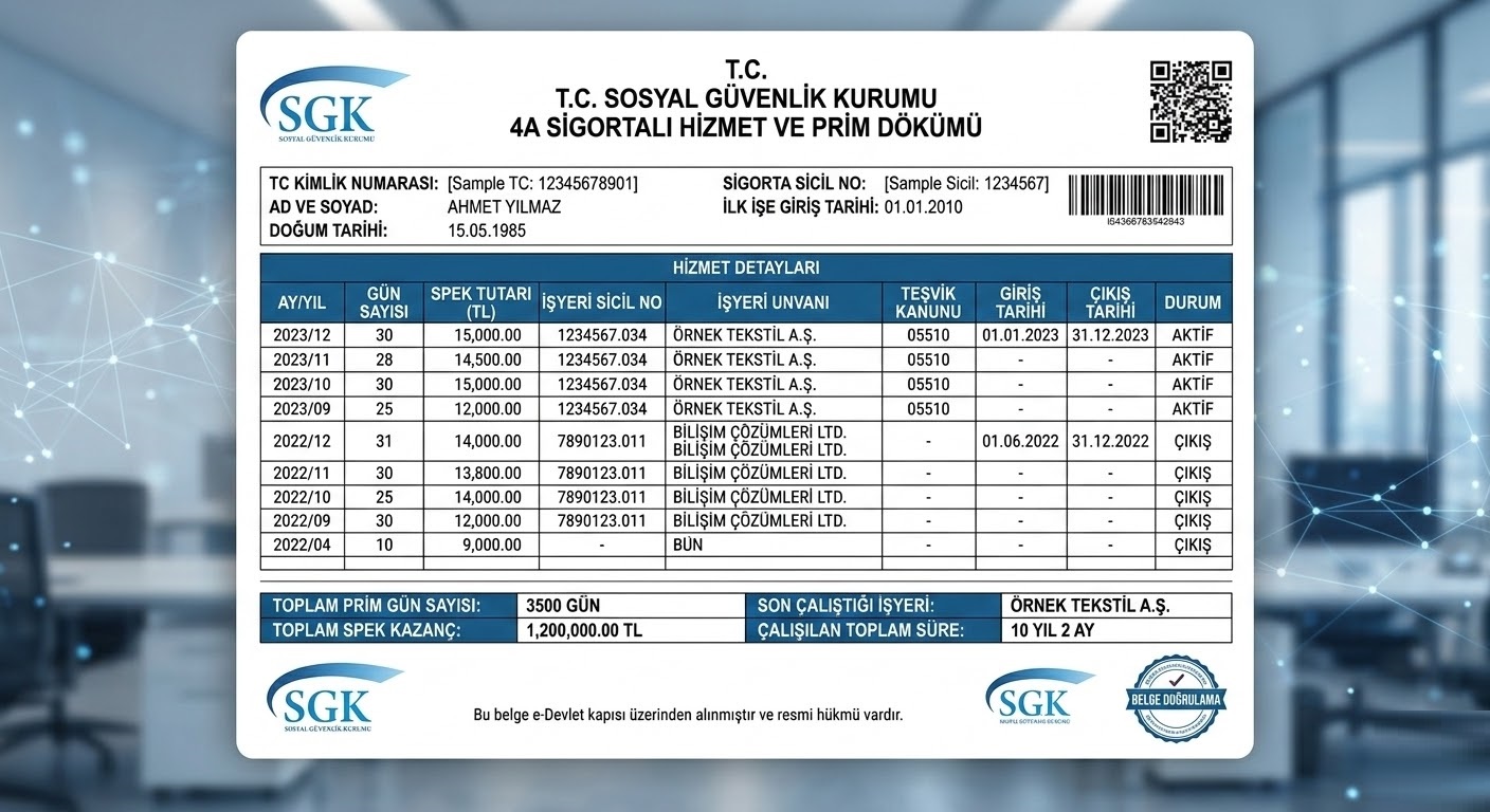4A Sigorta Dökümü